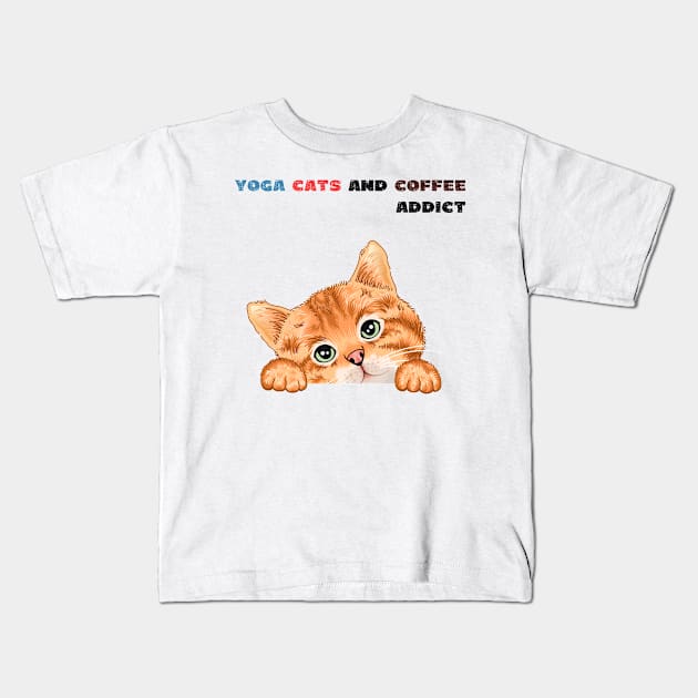 Yoga cats and coffee addict funny quote for yogi Kids T-Shirt by Red Yoga